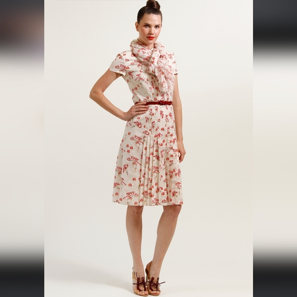 NWT Carolina Herrera Archival 2012 Resort Blue Mushroom Midi Pleated Skirt 10 M - Picture 3 of 16